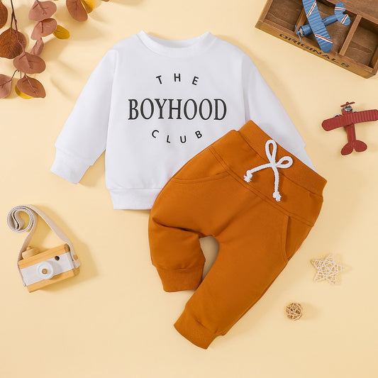 Children's Printed Long-sleeved Sweater Solid Color Two-piece Set